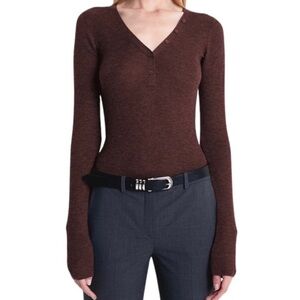 Naked Cashmere Vanessa Cashmere bodysuit in Chocolate. Size M- Runs Large